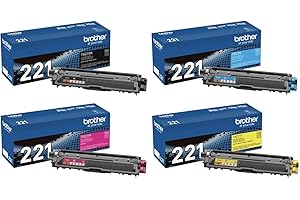 Genuine Brother TN221 Toner Cartridge Set (TN221BK, TN221C, TN221M, TN221Y) in Black,...