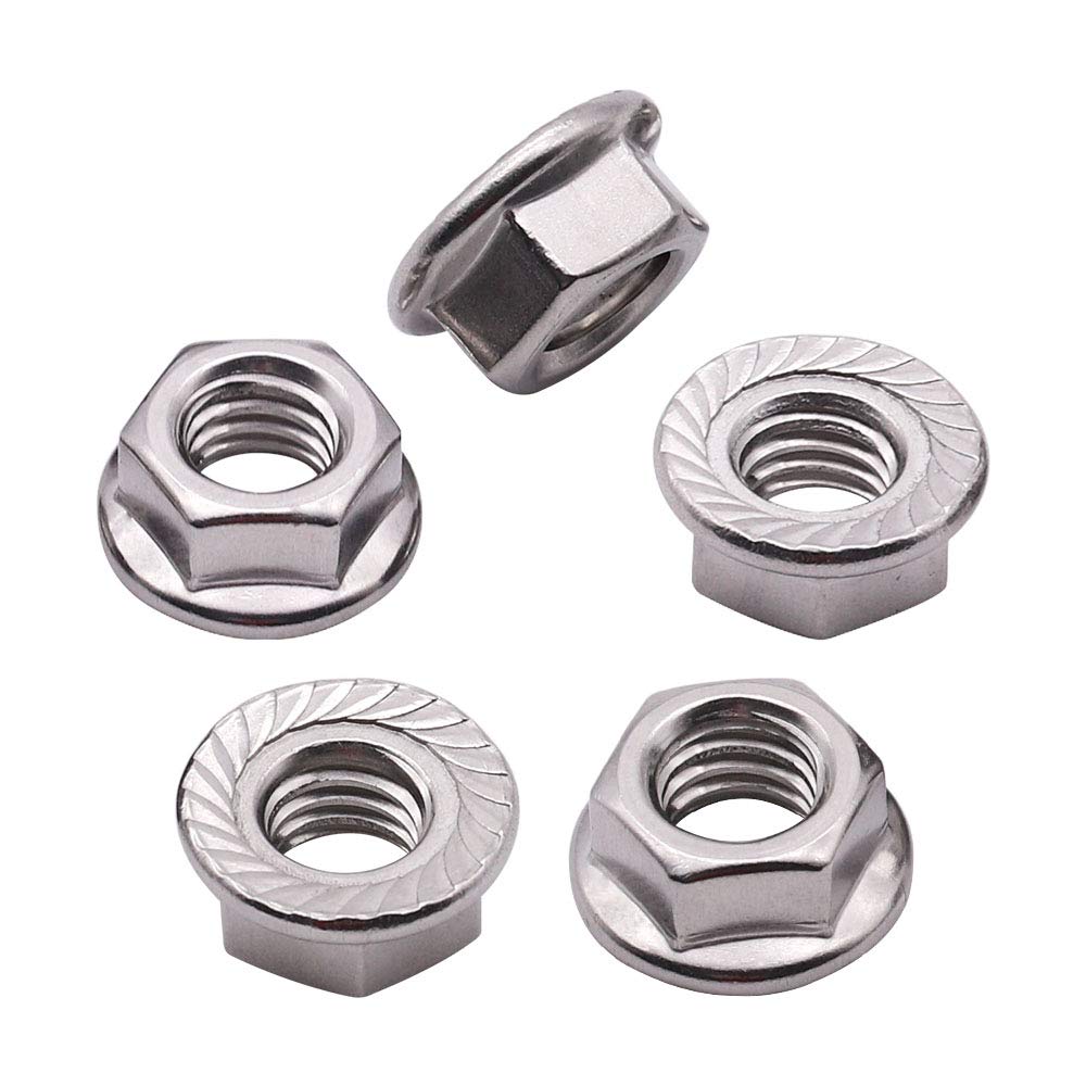 UNC 3/8-16 inch Serrated Flange Hex Lock Nuts (50 Pack), 304 18-8 Stainless Steel lock nut, Bright Finish Hex lock Nuts