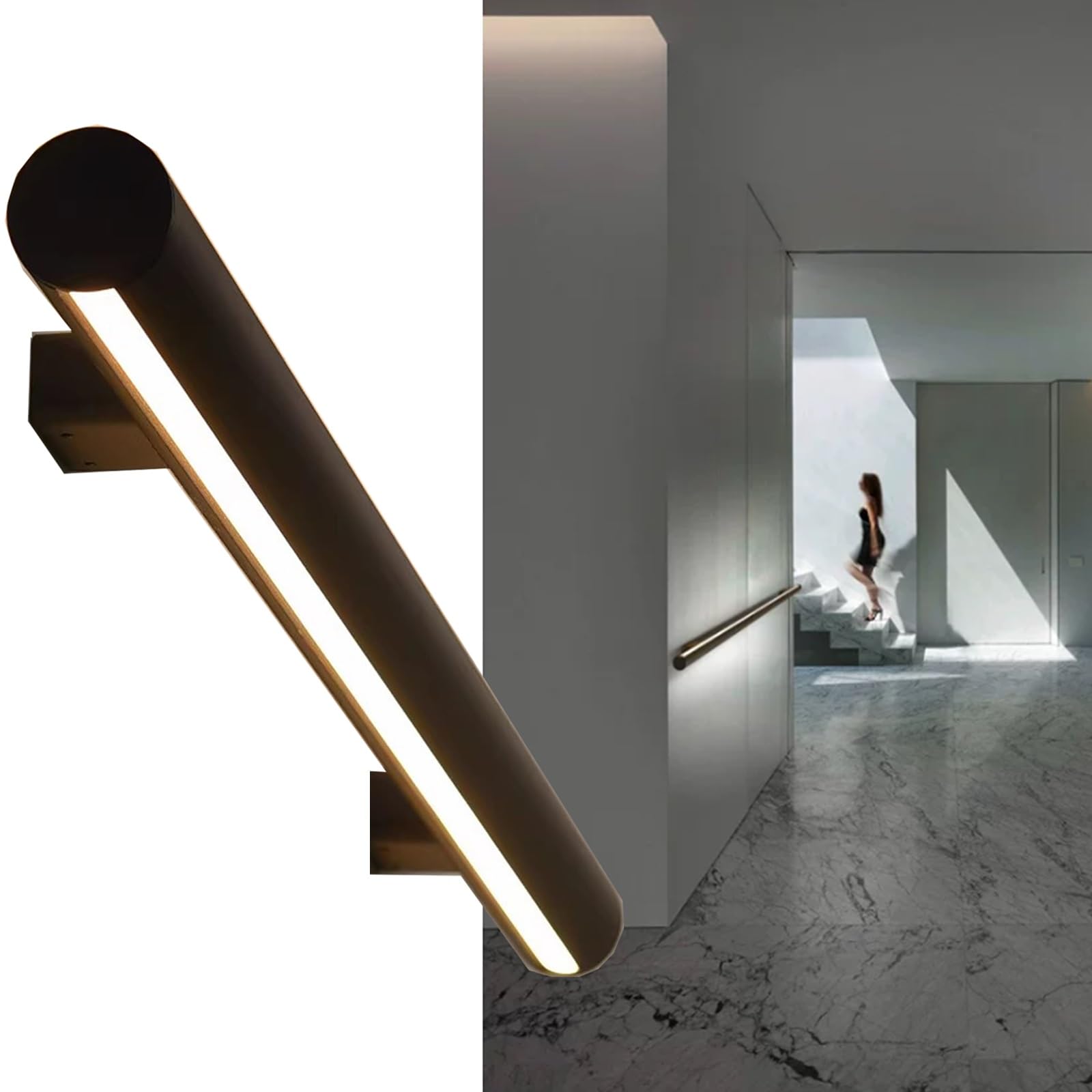 Rambarde d'escalier murale à LED HAIXHX en aluminium noir de 274cm
