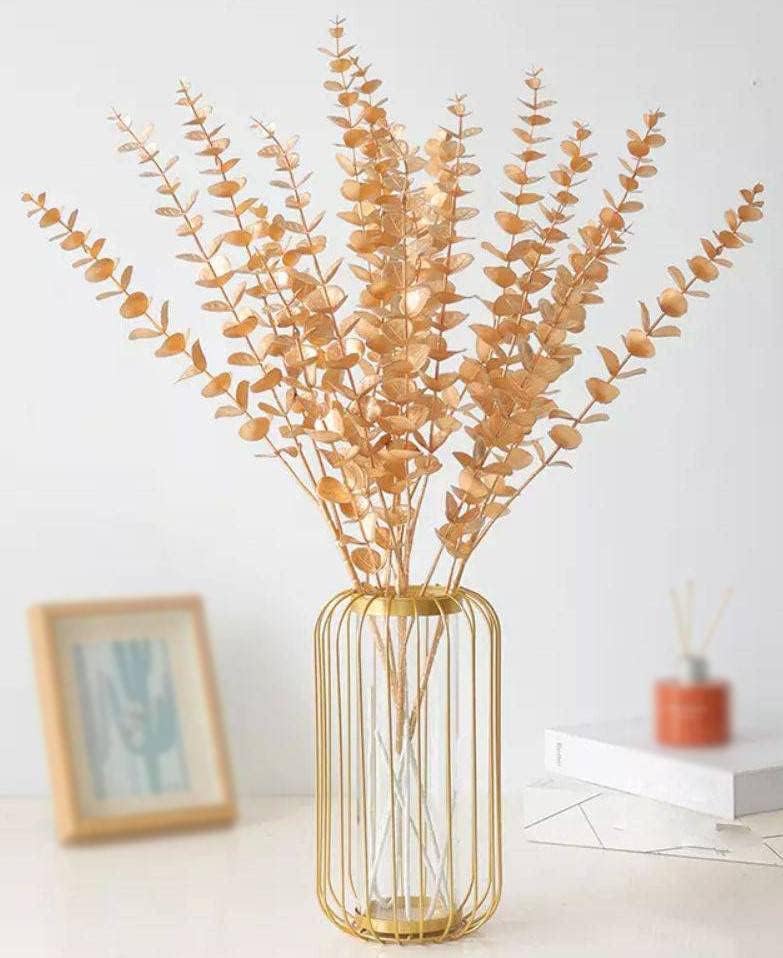 ARTSY® Artificial Flowers for Decoration Flower Bunch Long Size Gingko, Eucalyptus, Stick Stem, Craft, Artificial Plant, Gift, Fake Plants Branches, Without Vase, 1 Piece, Golden, 70 cm Height