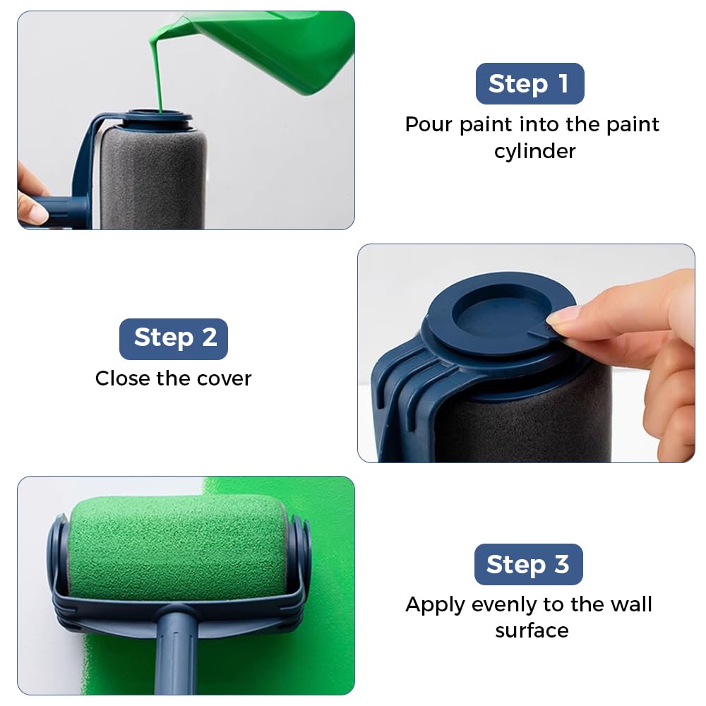 Juego de 8 rodillos de pintura con poste de extensión, rodillos de pintura y bandejas para paredes, techos, molduras y puertas, incluye cojín de esquina y hervidor de agua fácil de verter, ideal para
