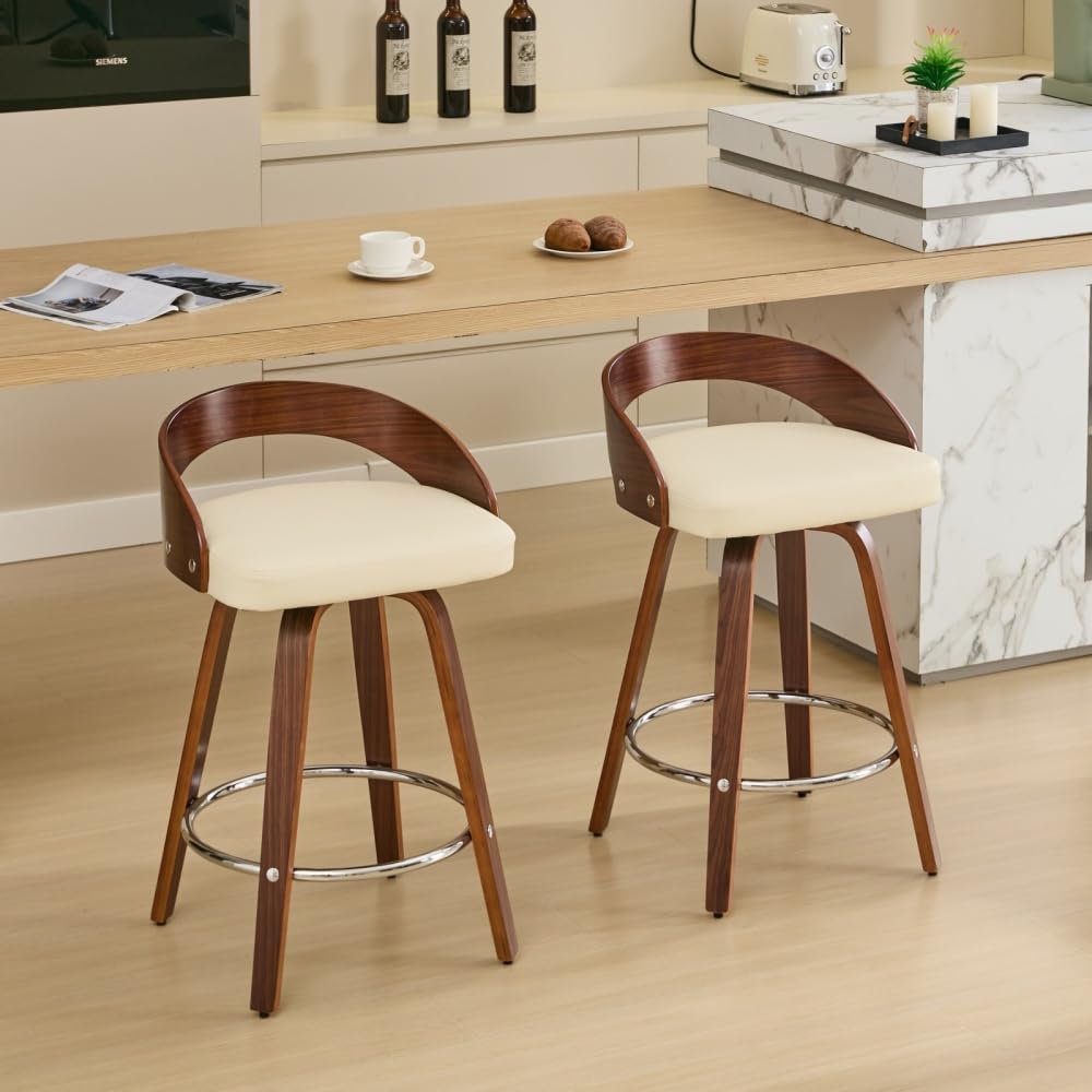Juego De Taburetes De Bar De Dos Piezas, Taburete De Bar Giratorio, Respaldo Bajo, Taburete De Bar De Madera, Asiento Acolchado.