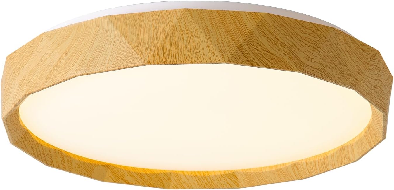 ANYLOVE 15 inch LED Flush Mount Ceiling Light Fixture,3000K 4000K 5000K Adjustable Ceiling Lights, Farmhouse Oak Wood Grain Ceiling Light for Bedroom Hallway Bathroom Kitchen 15 Inch - Oak Wood Grain - 32W