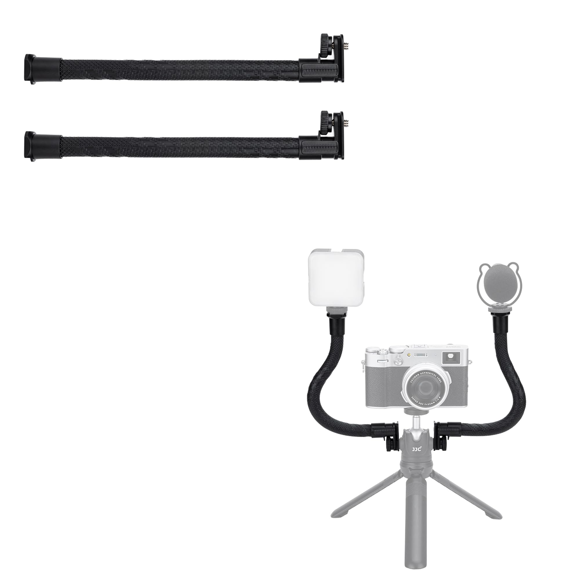 JJC 2-Pack Flexible Extension Arm, Adjustable Magic Arm Grip Mic Stand Extension for Camera Smartphone Vlog Shooting Recording, with 2 Cold Shoe Mount