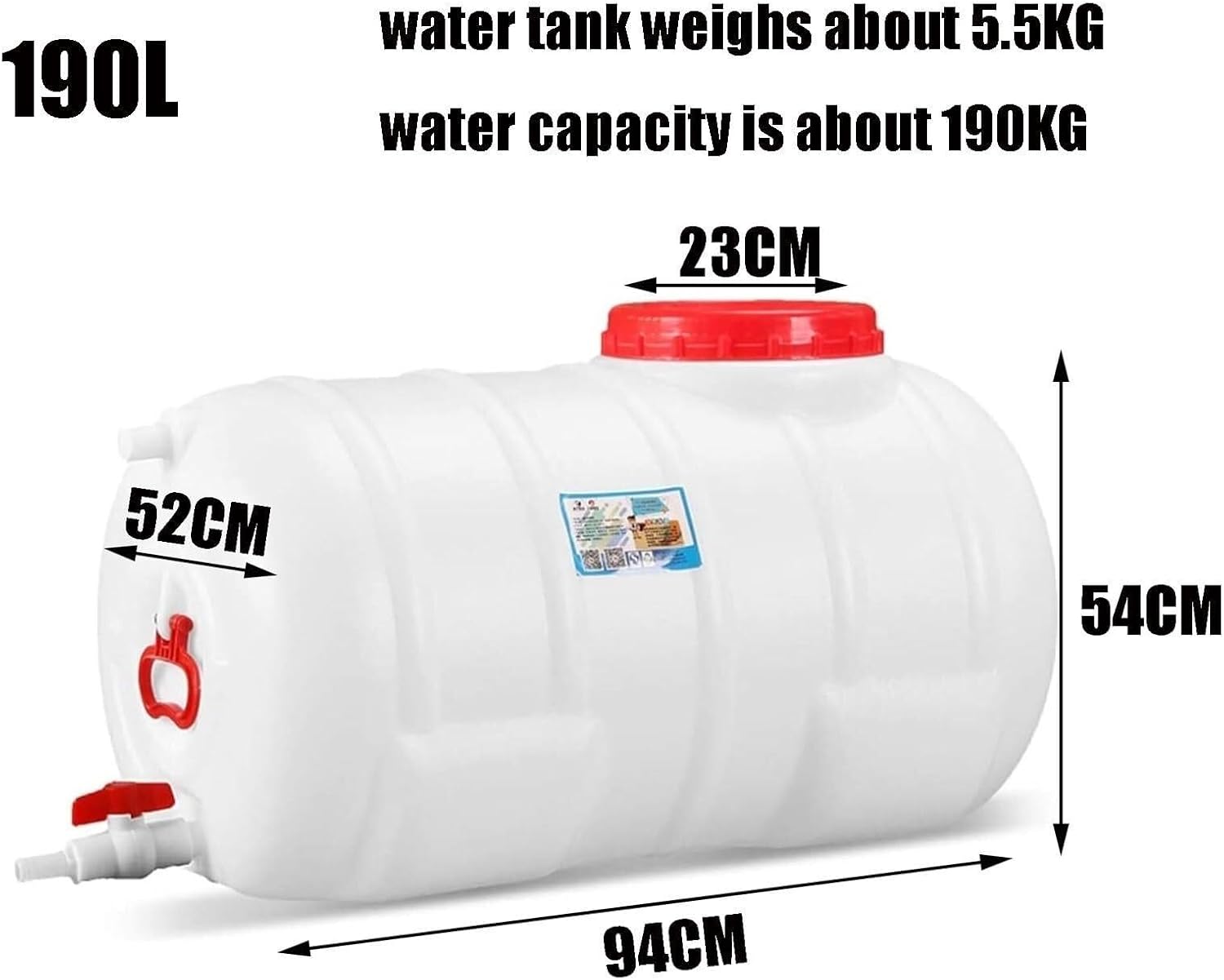 LICOME Water Container Large Capacity Water Tank Plastic Water Bucket Horizontal Water Storage Tank with Cover and Valve for Household Water Camping Outdoor Self-Driving Tour