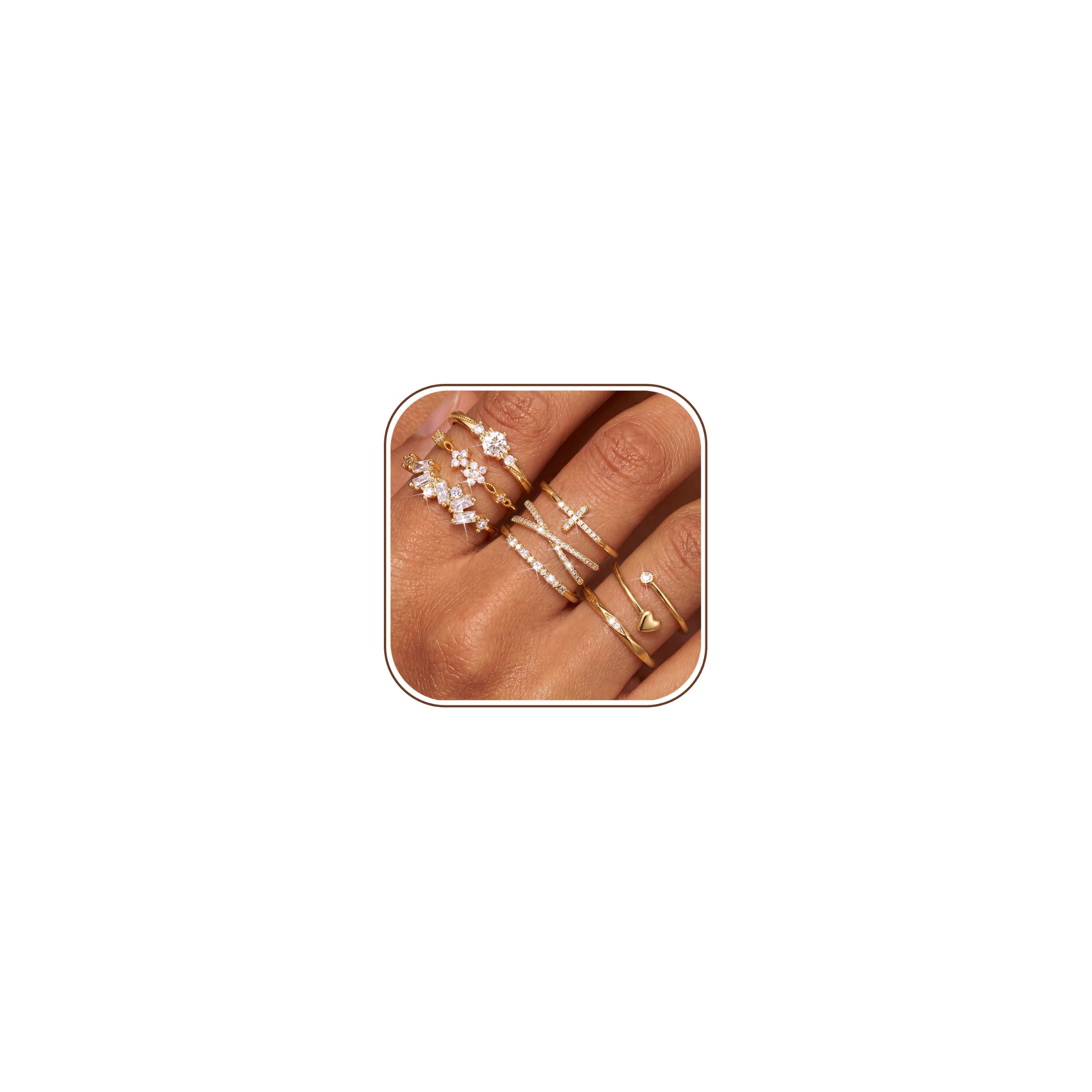 LOLIAS 8 Stück Ringe Gold/Silber Wasserfest Ring Verstellbar Statement Ringe Damen Fingerring Stapelringe Verlobungsring Herz Promise Rings Set Schmuck