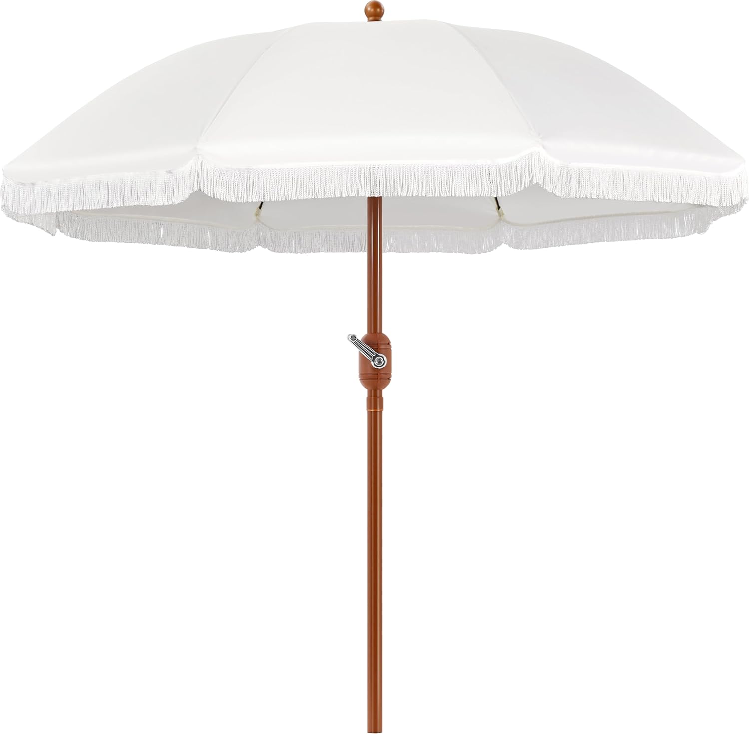 Yaheetech 9ft Patio Umbrella with Tassels, Fringe Portable Beach Umbrella, Umbrella Outdoor Patio with Crank Operating Mechanism, Tilting Aluminum Pole, Fiberglass Ribs For Garden, Pool, Cream