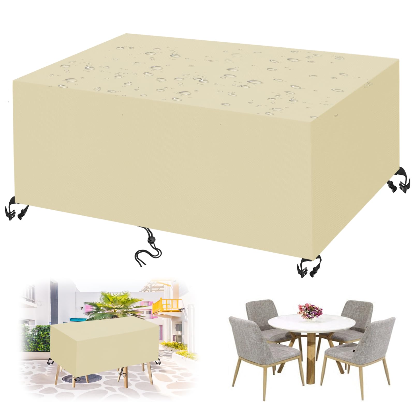 Copertura per Mobili da Giardino, Copertura Tavolo Esterno 420D Oxford Impermeabile Resistente ai Raggi UV Copertura Protettive-Beige|| 140x100x70cm/55x39x28in