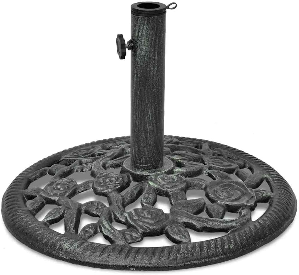 vidaXL 26.5lb Round Umbrella Base for Outdoor, Deck, Patio Parasol Base for 1.4"/1.5"/1.9" Pole Sizes, Heavy-Duty Cast Iron, Classic Design, Ø18.9"x13" Black and Green