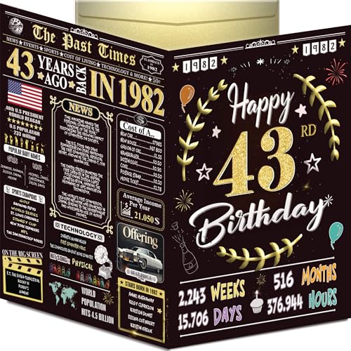 43rd Birthday Card for Women Men - Back In 1982 Black & Gold - 43 Happy BIRTHDAY card - 43 rd birthday gift for Her Him - JUMBO size - 43rd birthday decorations Dad Mom - Best gifts for 43 year old 43rd Birthday Card for Women Men - Back In 1982 Black & Gold - 43 Happy BIRTHDAY card - 43 rd birthday gift for Her Him - JUMBO size - 43rd birthday decorations Dad Mom - Best gifts for 43 year old