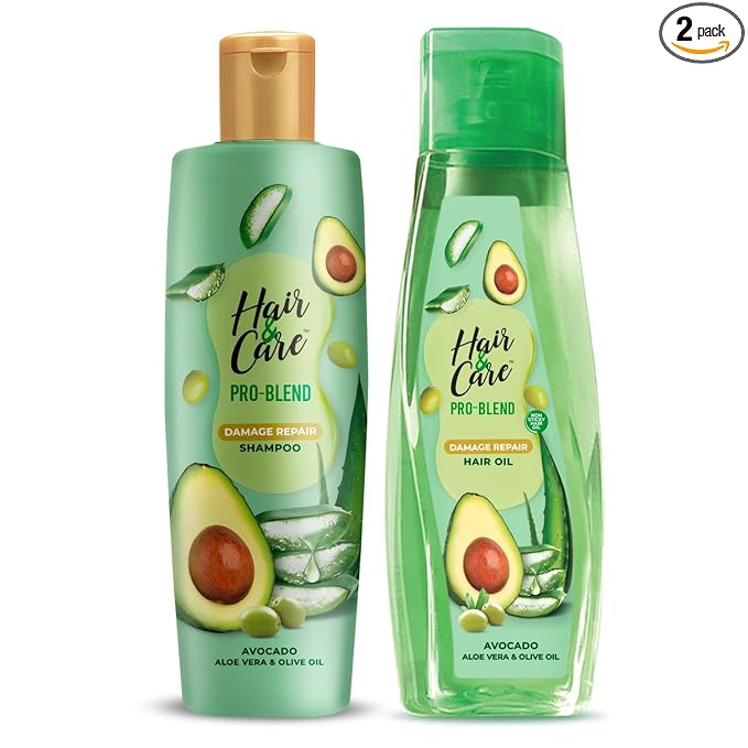 Buy Hair & Care Pro Blend Damage Repair Hair Shampoo+Oil Combo (300ml+300ml) with Avocado, Aloe Vera and Olive Oil at Rs. 203