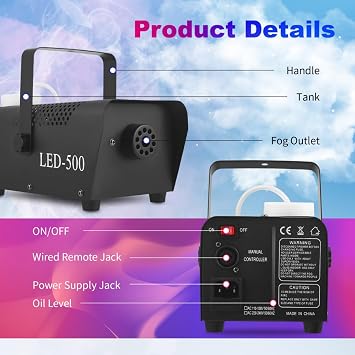 Fog Machine, 500W Smoke Machine with Wireless Remote Control & Automatic Spray Function, Mini Fog Smoke Machine for Halloween Christmas Party Wedding DJ Performance Stage Show (No Light)