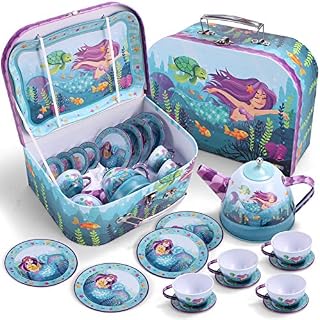 JOYIN Cute Under The Sea Mermaid Pretend Tin Teapot Set for Tea Party