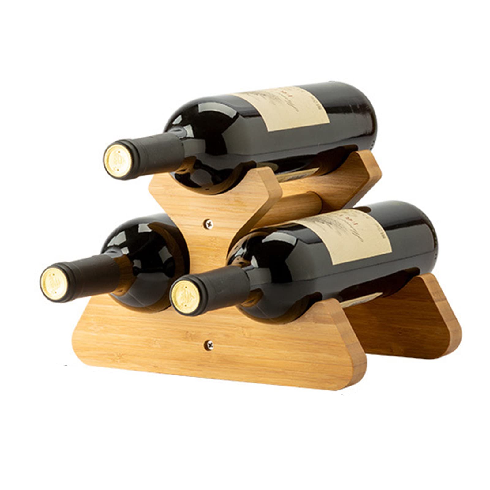 Botellero de vino para encimera de madera de bambú, estante de almacenamiento de botellas de vino, estante para botellas de vino para mostrador (1) Vision