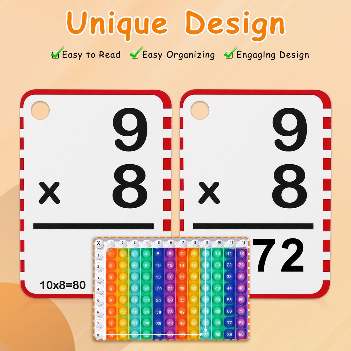 Math Flash Cards and Pop Fidget Chart, Multiplication Flash Cards Pop ...