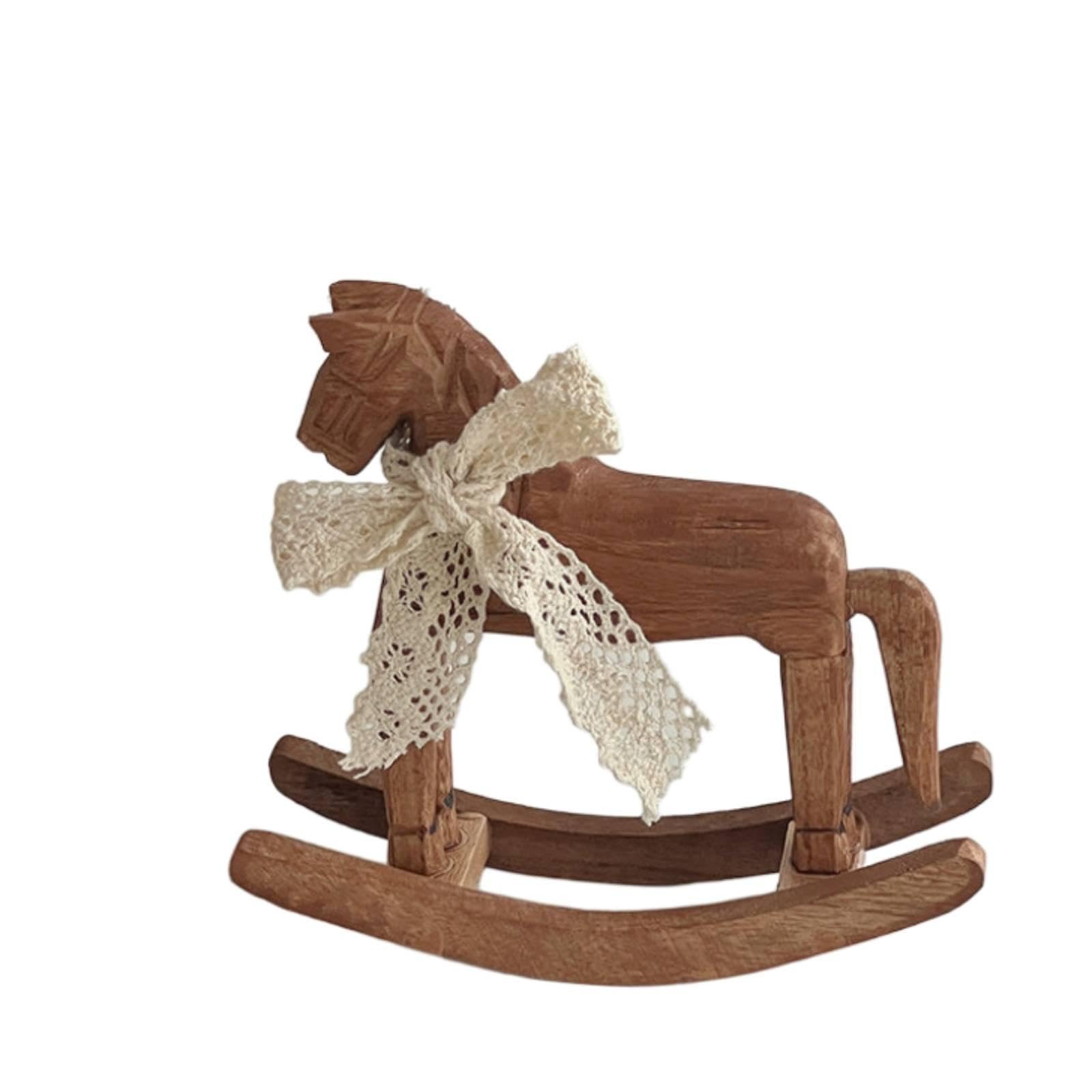 Rocking Horse Ornament with Ribbon Vintage Wooden Rocking Horse Carved Decor for Tabletop, Bookshelf, Coffee Shop-image-22