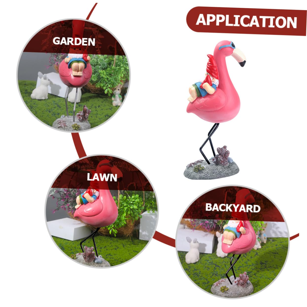 Lustige Gartenzwergfigur mit Flamingo Gartendekoration Terrasse Garten Wetterfeste Kunstharz Skulptur Verspielte Gartenfigur für Außenbereich