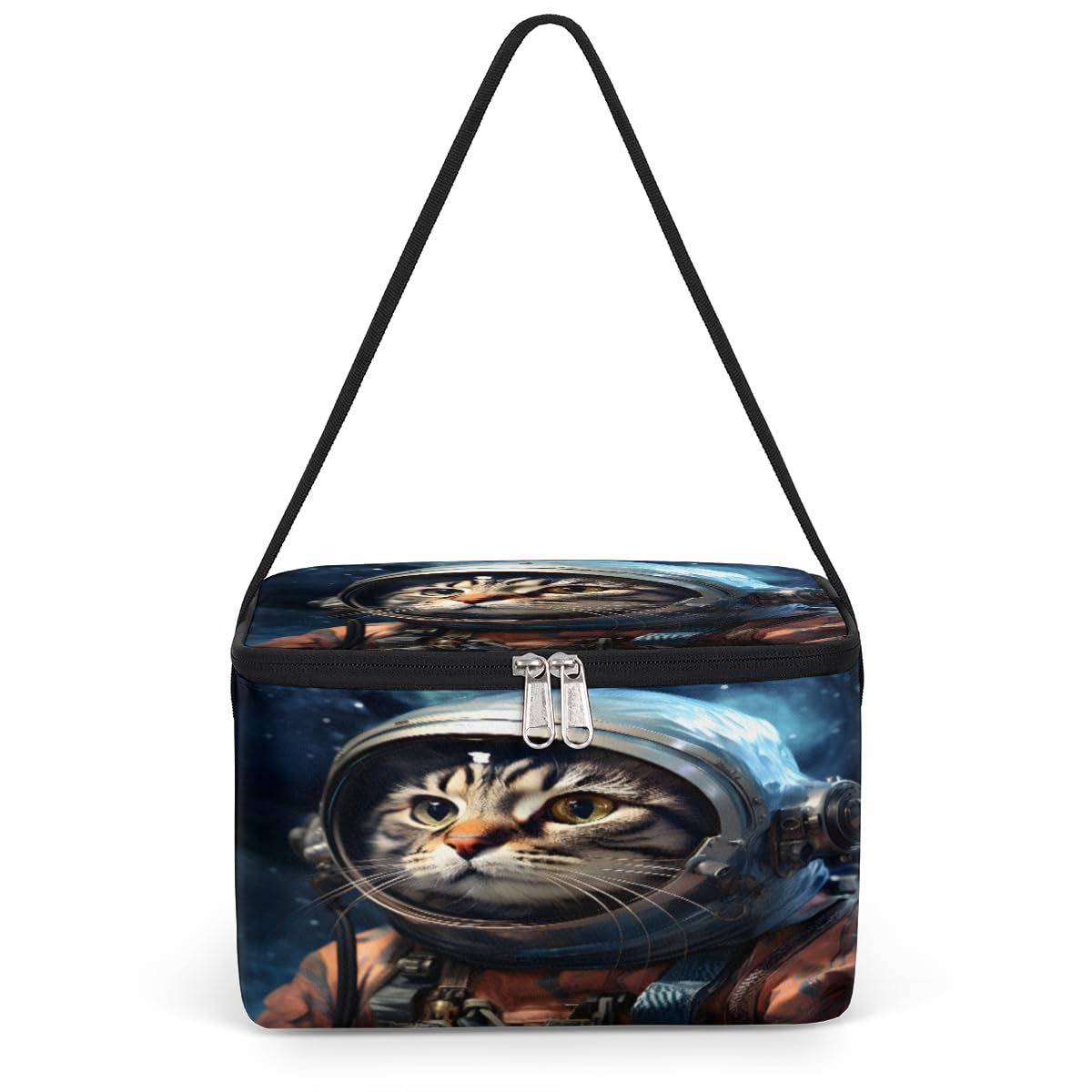 GzLeyigou Astronaut Cat Lunch Bags for Women Men 9 Cans, Hot & Cold Food Delivery Bag Insulated Grocery Bag Insulated Lunch Box Space Cat Cooler Bag for Office Work Picnic Beach