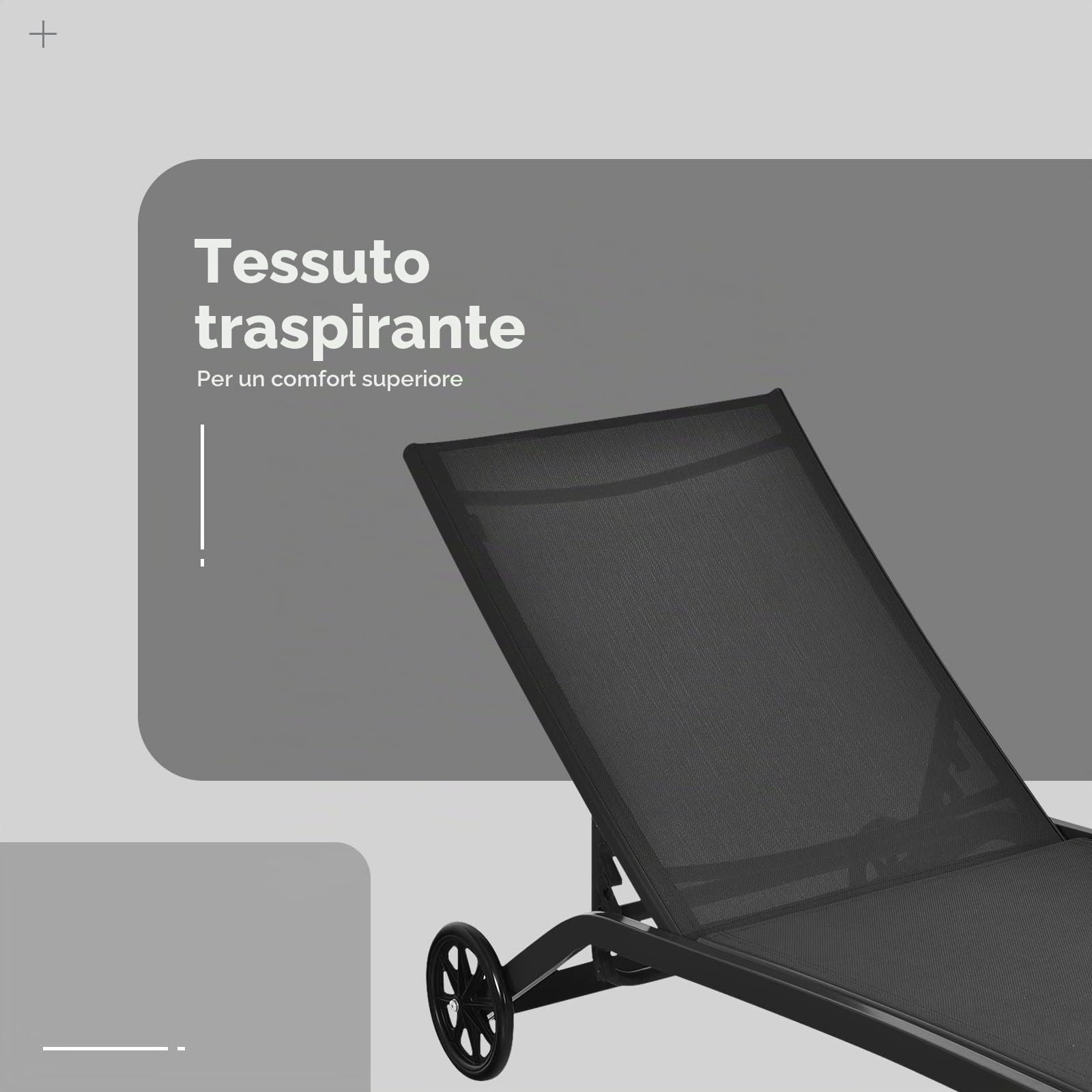 GIANTEX Lettino Prendisole con Ruote, Sedia a Sdraio Regolabile in 6 Posizioni per Giardino, Balcone e Piscina, Portata fino a 150 kg, 191 x 61 cm, 3 Colori (Nero)