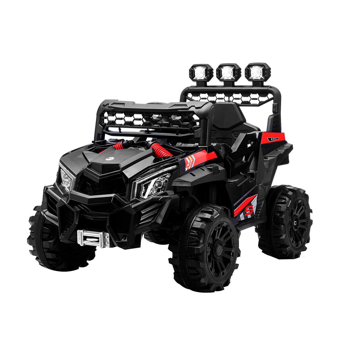 Raganet Buggy Eléctrico para Niños Montable 12V, Carrito con Control Remoto y Manejo Directo, Luces LED, Estéreo, Pedales Funcionales, Medidas: 76x68x109cm (Negro)
