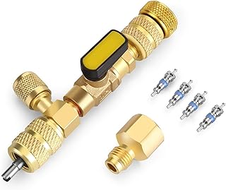 WADEO A/C Valve Core Remover Tool with Dual Size SAE 1/4 & 5/16 Port, 4 Valve Cores with Teflon Seal, Compatible with R22 R12 R407 R410 R404 R32 A/C for HAVC System