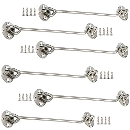 Szliyands 8'' Barn Door Lock Gate Latch, Sliding Door Lock Eye Hook Latch with Screws, Upgrade Heavy Stainless Steel Gate Latch (6 Pack)