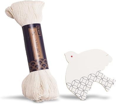 Daruma Sashiko Thread Large Skein, 185 Yards Cotton Japanese Embroidery Thread, Fine or Medium-Weight, with Decorative Thread Card Fine, Ecru