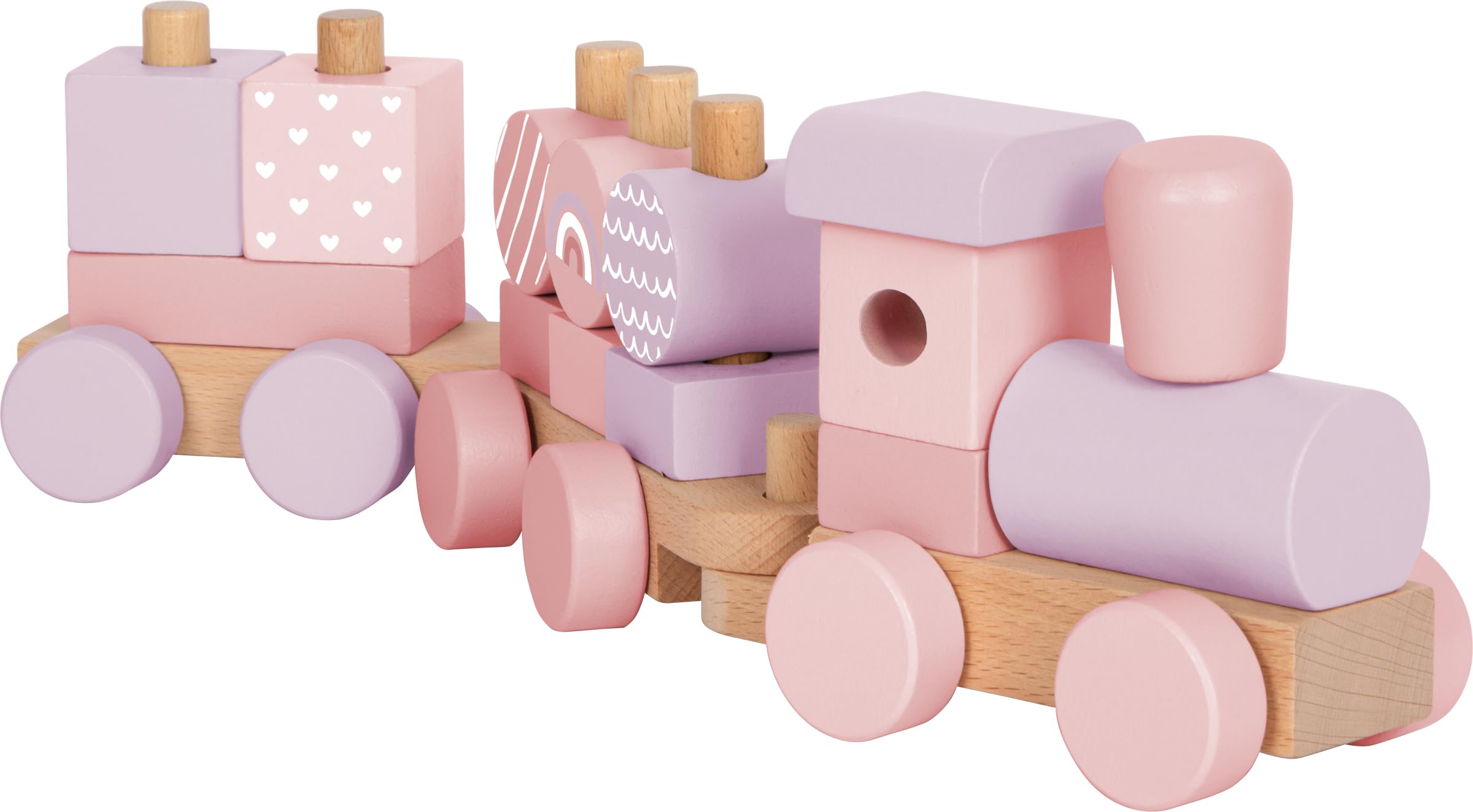 small foot Wooden Train pink, inserting & stacking toy with 14 pieces, decorative train, for ages 12+ months, 12694