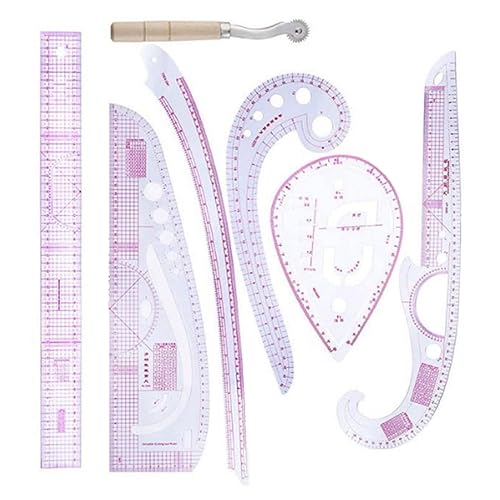 Miniatura 6 de Juego de reglas curvas, 7 piezas, ligero y portátil, de alta transparencia, escala precisa, flexibilidad, juego de reglas de costura para dibujo de
