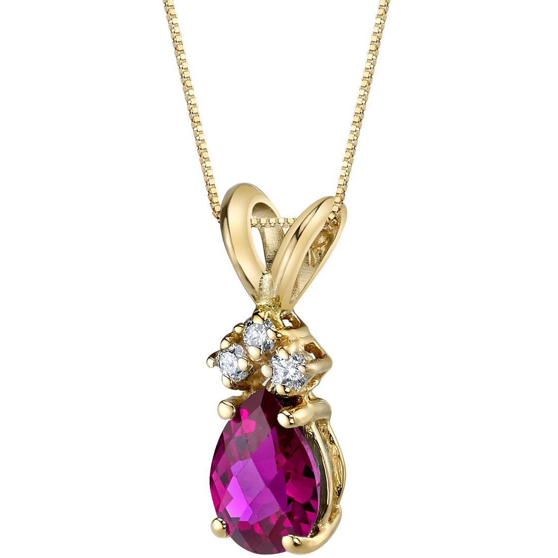 Peora Created Ruby & Diamond Pendant In 14K Yellow Gold – Oval 7x5mm, 1 Carat, With Chain