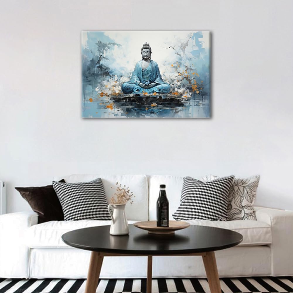 TISHIRON Bronze Buddha Wall Art Buddha Statue Pictures Wall Art for Living Room Zen Sitting Buddha Pictures Posters and Prints Modern Home Decor Stretched and Framed Ready to Hang (16" Wx24 H) - Image 4