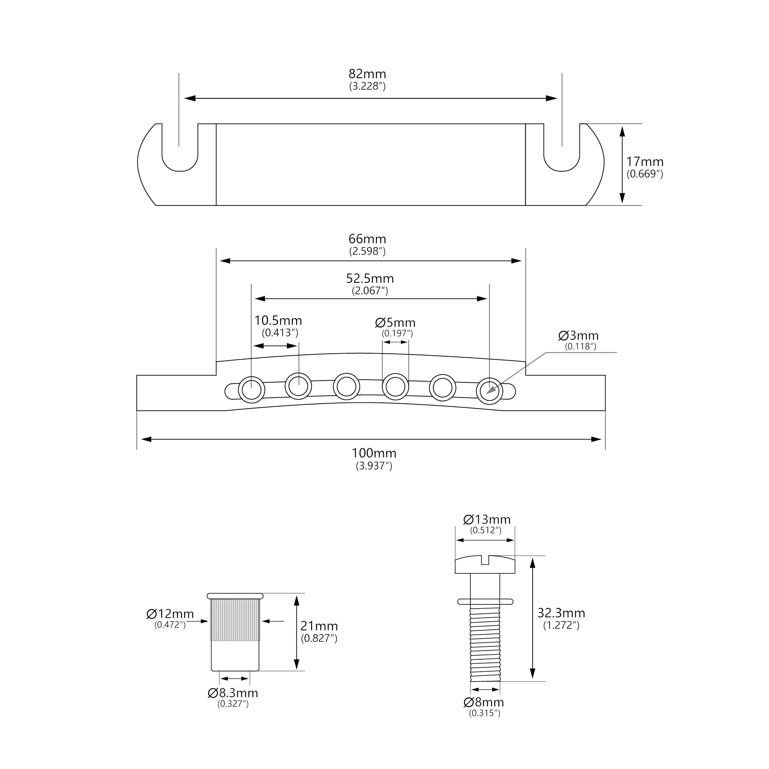 Banworks 6-String Fixed Bridge Tailpiece 52.5mm (2-1/16") Tune-o-matic Stop Tailpiece for Epiphone EPI LP Les Paul/SG Electric Guitars JT/LXB-01 Chrome - Image 2