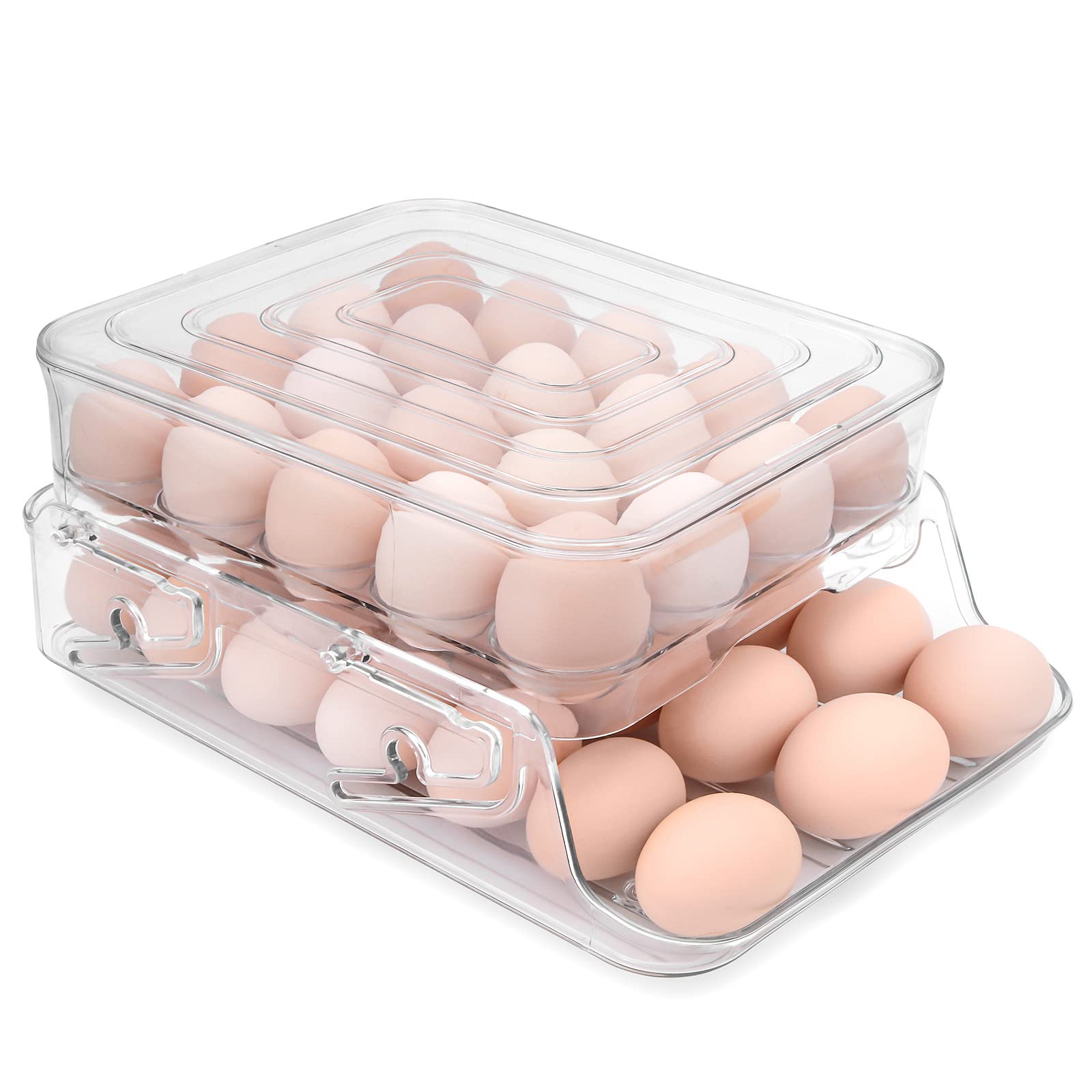 Large Capacity Egg Holder for Refrigerator, Foldable Automatic Rolling Egg Box for Fridge with Lid, 2-Layer 41 Egg Container for Refrigerator, Transparent Plastic Egg Storage Container Egg Tray