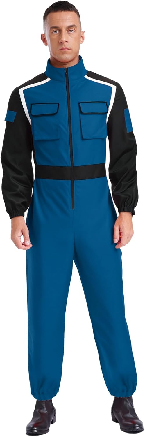 Freebily Mens Overalls One Piece Wear-Resistant Long Sleeve Mechanics Racing Suit Jumpsuit Coveralls