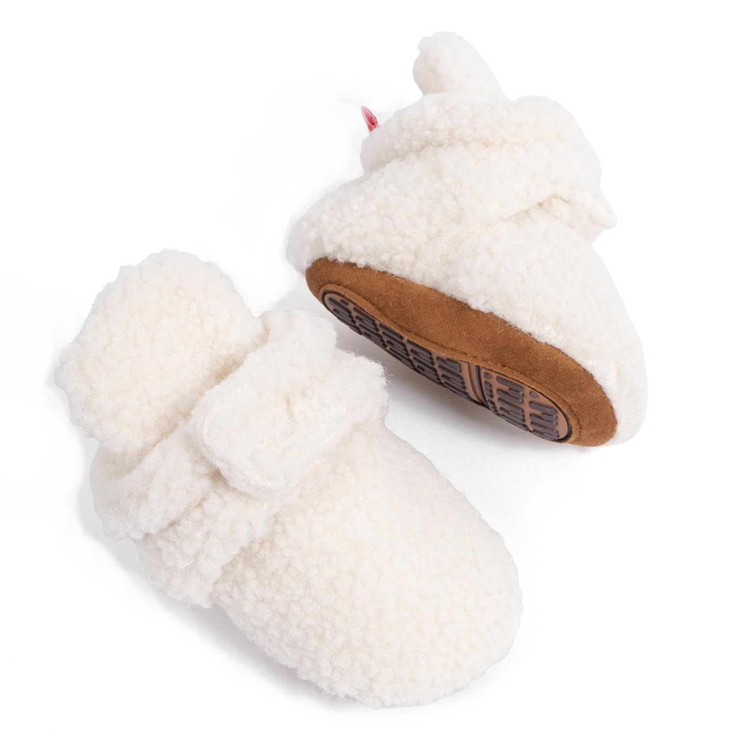 HsdsBebe Infant Baby Boys Girls Cozy Fleece Booties with Grippers Toddler Soft Rubber Sole Stay On Boots Newborn Warm Slipper Shoes(HM2210 white,3)