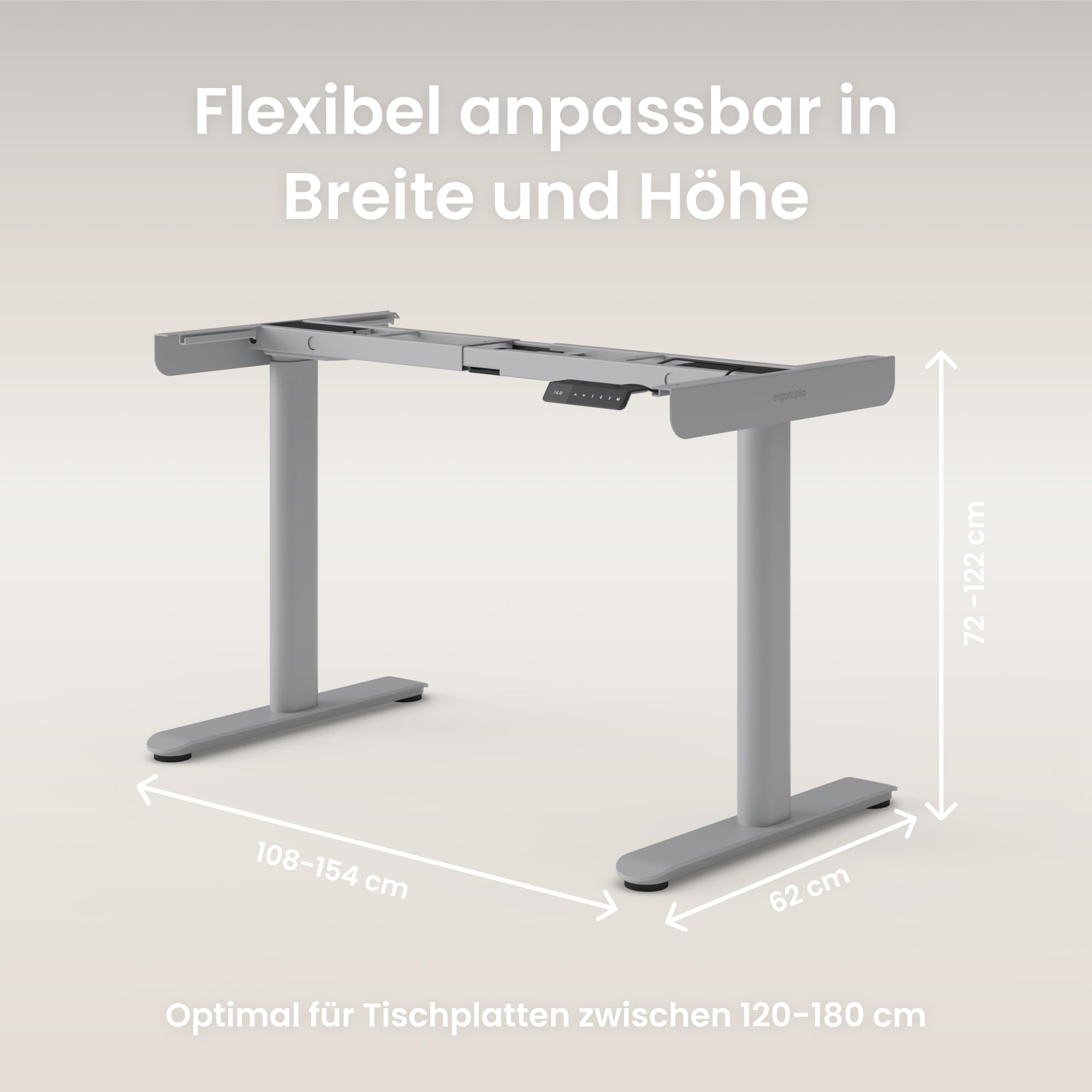 Ergotopia Desktopia One – Höhenverstellbarer Schreibtisch Gestell, Elektrisch höhenverstellbares Tischgestell, TÜV-geprüft, Schreibtisch höhenverstellbar mit Doppelmotor-System, 7 Jahre Garantie
