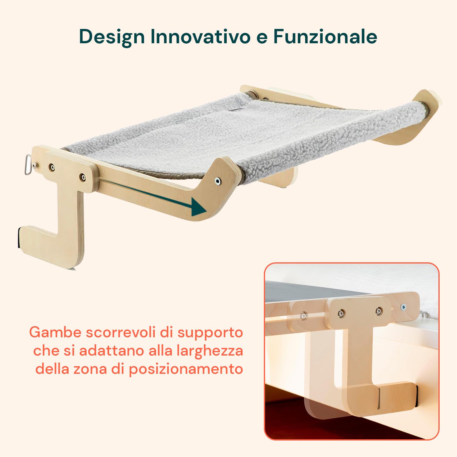 Wintem - Amaca per Gatti Pensile fino a 20kg in Stoffa Resistente con Supporto in Legno e Metallo, Facile da Montare su Finestre, Pareti, Mobili o Angoli - Accessorio per Gatto