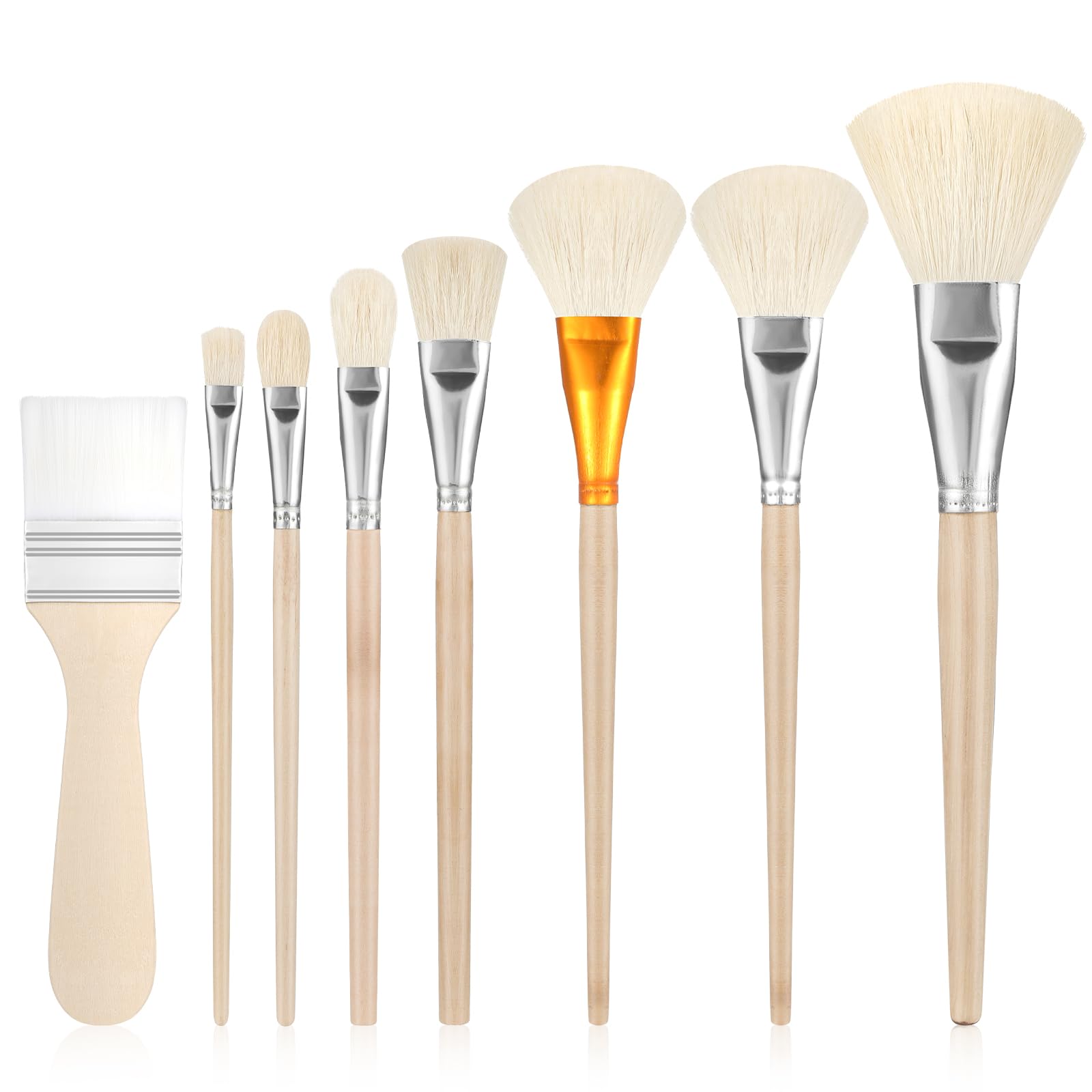 AOZUO 8PCS Acrylic Paint Brush Set, Pottery Glaze Brushes Goat Hair Blending Mop Brushes Art Paintbrush Ceramic Watercolor Brushes for Acrylic Painting Gouache Oil Painting Gold Foil