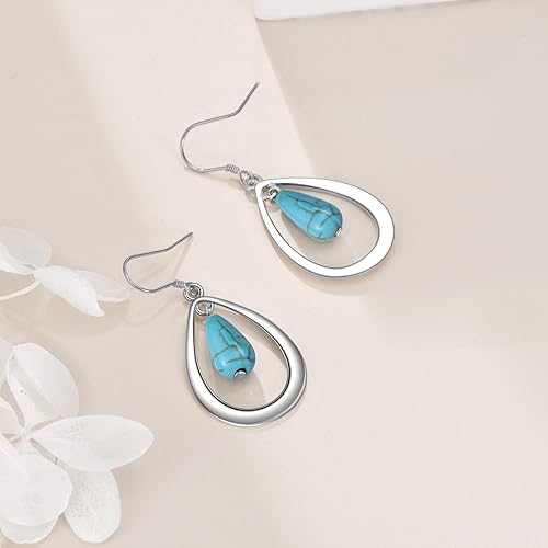 Miniatura 5 de AXELUNA Aretes de plata de ley con diseño de árbol de la vida, diseño de lágrima de abulón, aretes colgantes con cierre de palanca, regalos