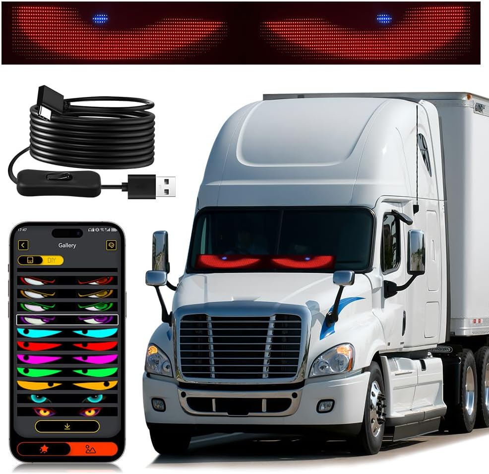 MIMIRGB Devil Eyes Light for Windshield Cars/Trucks/SUVs Programmable LED Eyes [Upgraded Chip Two Screens 100% Synchronized] 23"x5" with APP & Remote Control 5V USB Powered (1 Pcs)