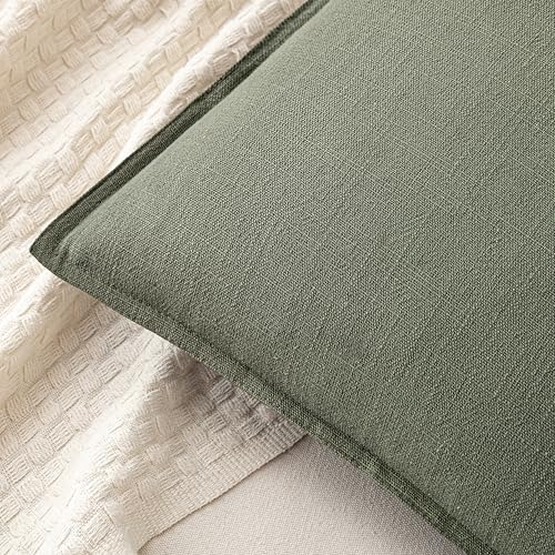 Image of MIULEE Decorative Linen Pillow Covers 20x20 Inch Olive Green Boho Farmhouse Neutral Couch Throw Pillows for Bed Pack of 2 Accent Outdoor Pillowcase Modern Sofa Cushion Livingroom Home Decor