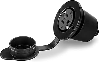 Flanged Outlet, NEMA 5-15 15 Amp Grounding Straight Blade Flanged Outlet Receptacle with Covers, cUL Listed, 120-125 Volt, 2 Pole-3 Wire, Commercial/Industrial Grade, Black