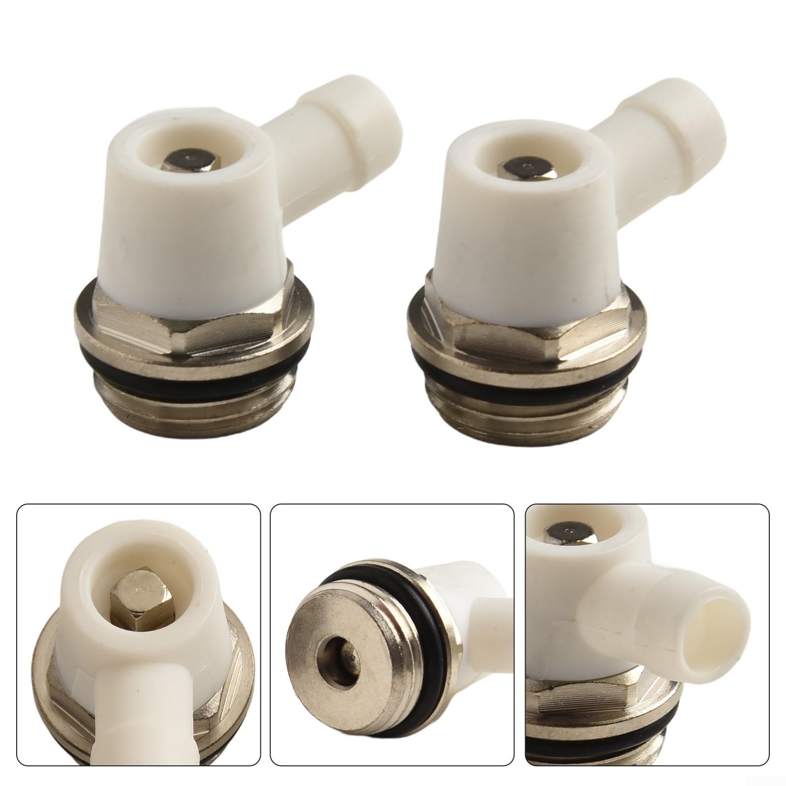 Llave for radiador, paquete de 2 válvulas purga 1/2 pulgada con salida drenaje giratoria, ventilación latón niquelado for sistemas calefacción, rosca autosellante compatible