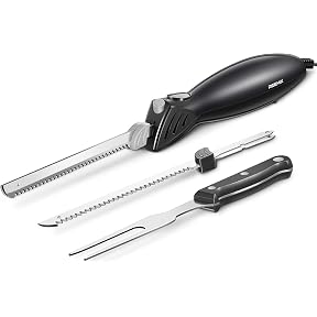 Hamilton Beach Electric Knife Set for Carving Meats, Poultry, Bread, Crafting Foam & More, Reciprocating Serrated Stainless Steel Blades, Ergonomic Design Storage Case + Fork Included, 5 Foot Cord