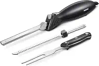 Reemix Faca elétrica, conjunto de facas elétricas Z3042 para esculpir carnes, aves, pão, espuma de artesanato e muito mais, 2 lâminas para carnes e pão, garfo incluído (preto)