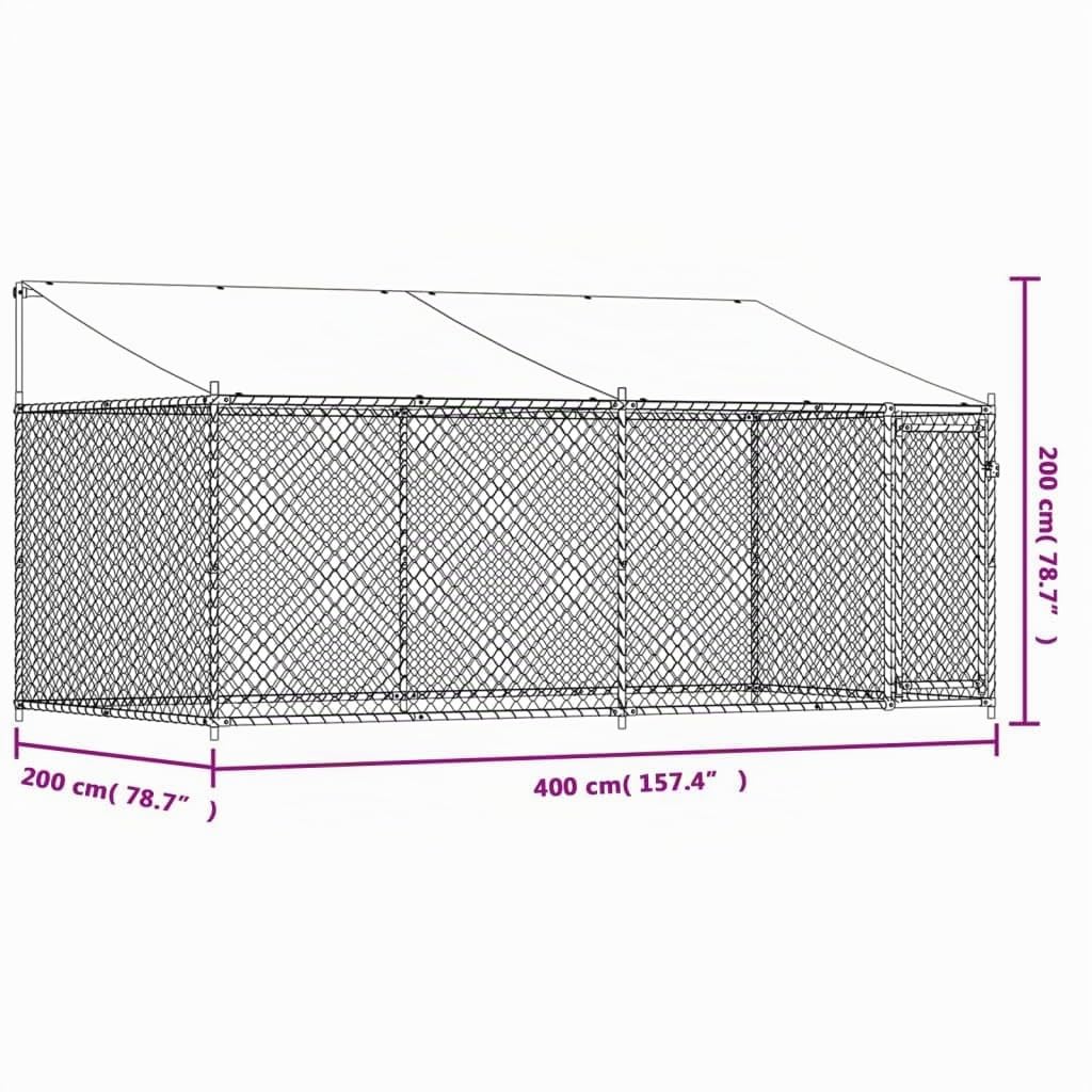 Gecheer Jaula de Perros Techo y Puerta Acero galvanizado Gris 4x2x2 m,Cercado para Perros Perrera Gallinas,Caseta para Perros Mascotas Animales Perro Grande Exterior