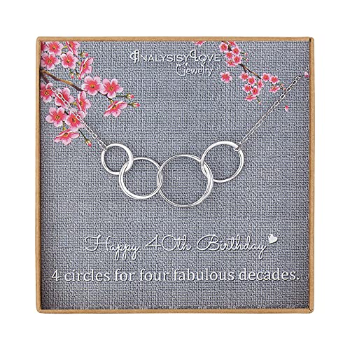 40th Birthday Gifts for Women - Sterling Silver Infinity 4 Circle 4 Decades Necklace, Mothers Day Jewelry Mom Gift