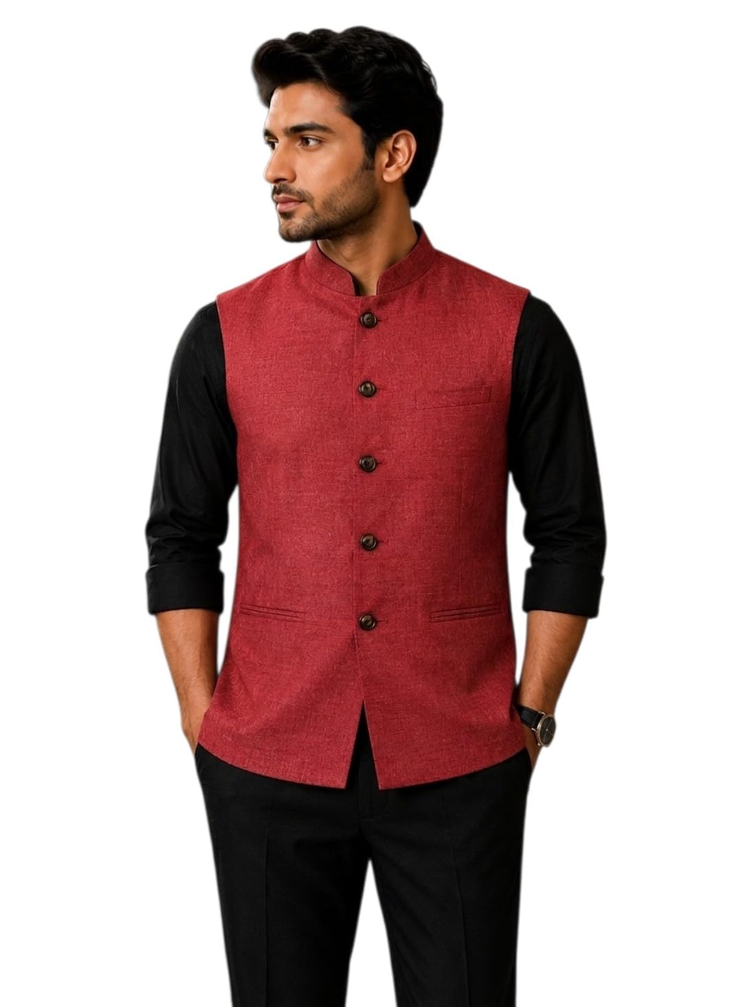 glonex Men’s Nehru/Modi Jacket (Waistcoat) along-with Inner pocket - Premium Cotton Fabric with Polyester lining, Stylish Sleeveless Bandhgala Regular Fit for Festive, Casual, or Occasion 36 to 42-picture-11