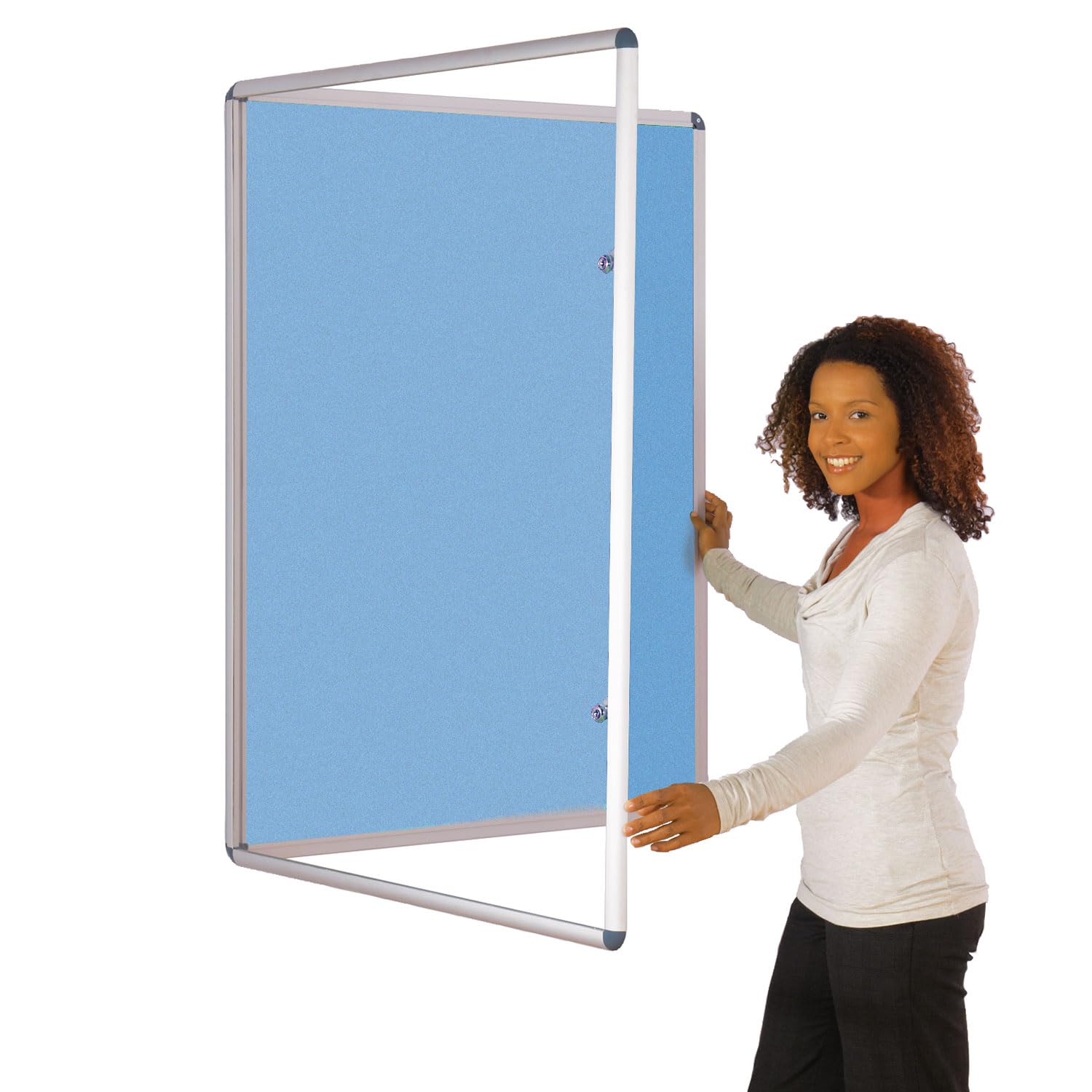 Tamperproof Lockable Noticeboard 120 x 90 cm, Light Blue Felt Pinboard, Aluminum Framed with Two Safety Locks, 6 Colours to Choose from - Ideal for Office, School Displays,Healthcare