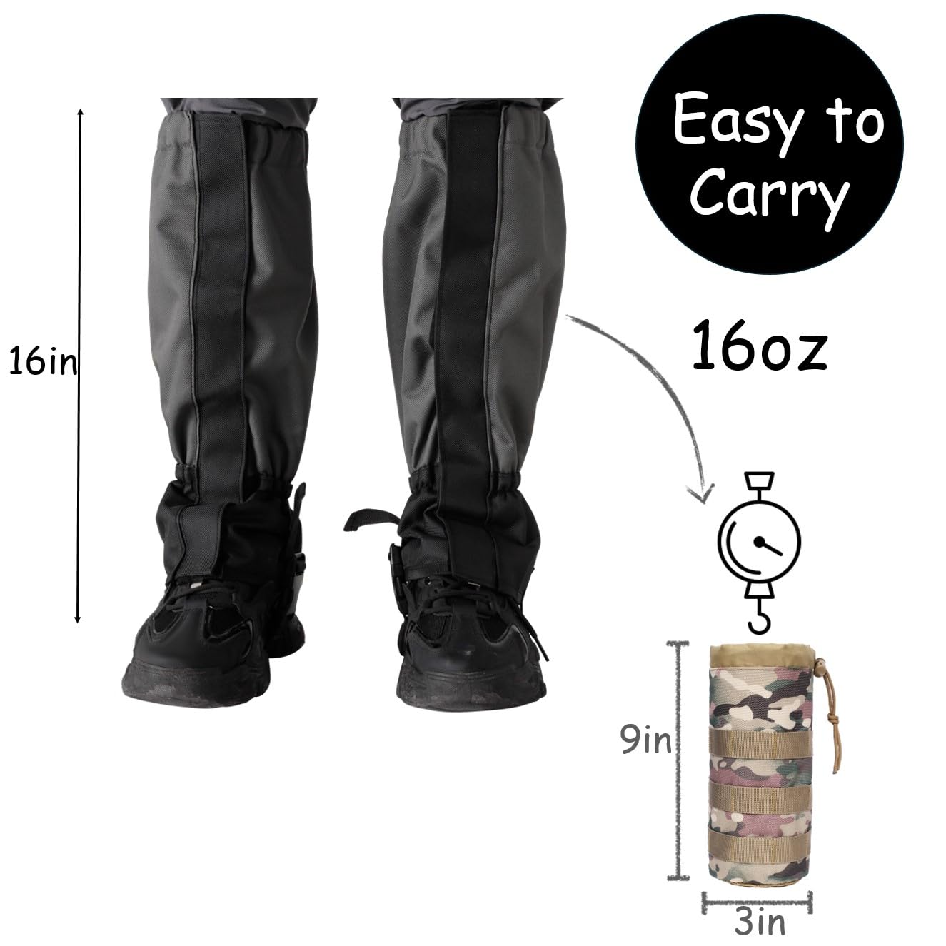 Guêtres pour bottes de randonnée, imperméables et réglables, protection des jambes pour mauvaises herbes, utilisation idéale comme guêtres à tiques, guêtres de jambe